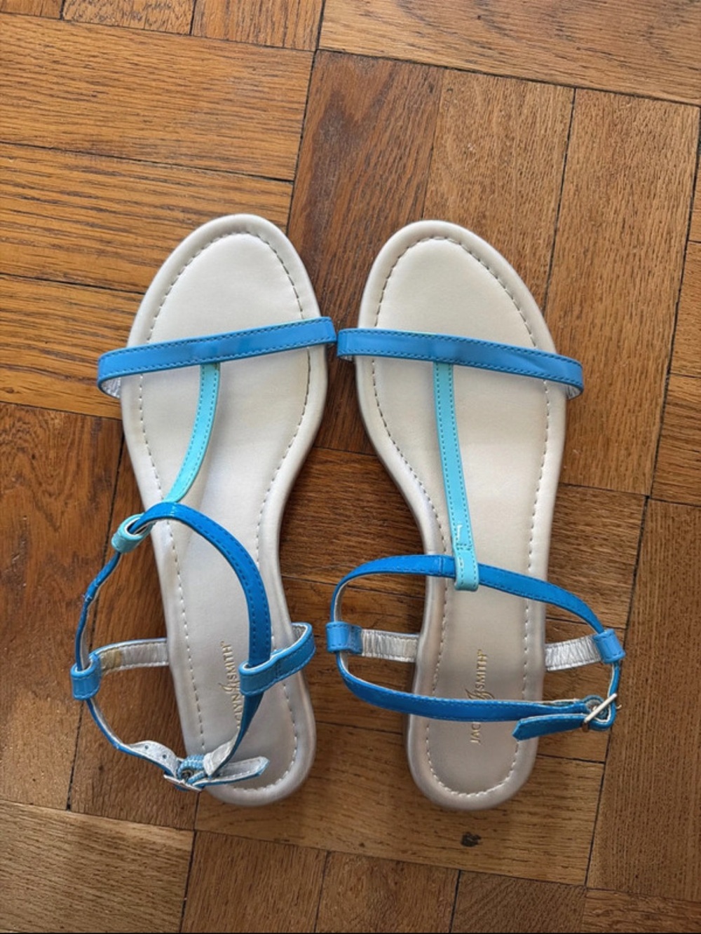 Women’s Two-Tone Blue Strap Sandals with Cream Footbed